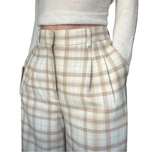 BNWT Aritzia/Wilfred “Effortless”Flannel Plaid Wide Leg Wool Blend Pants Pastels